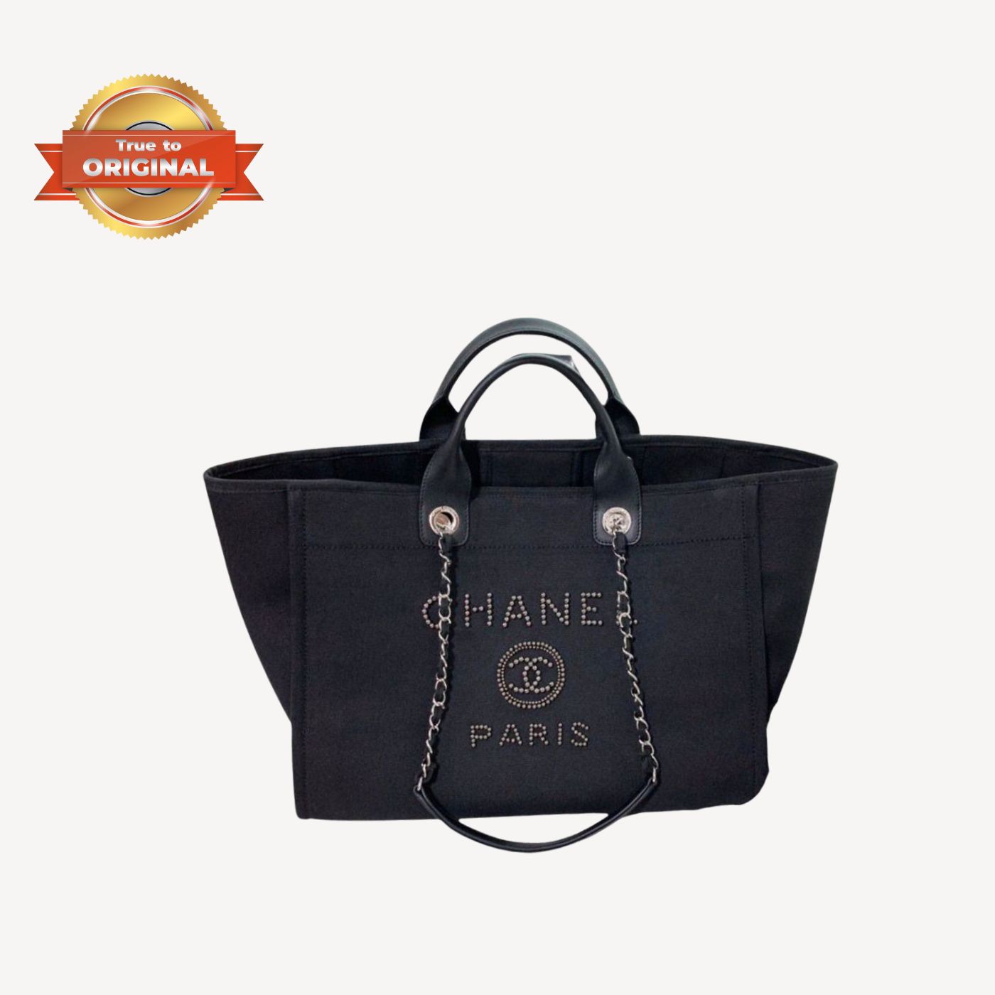 [True-to-ORIGINAL] Chanel Large Deauville Pearl Tote Bag Black For Women 15in/38cm